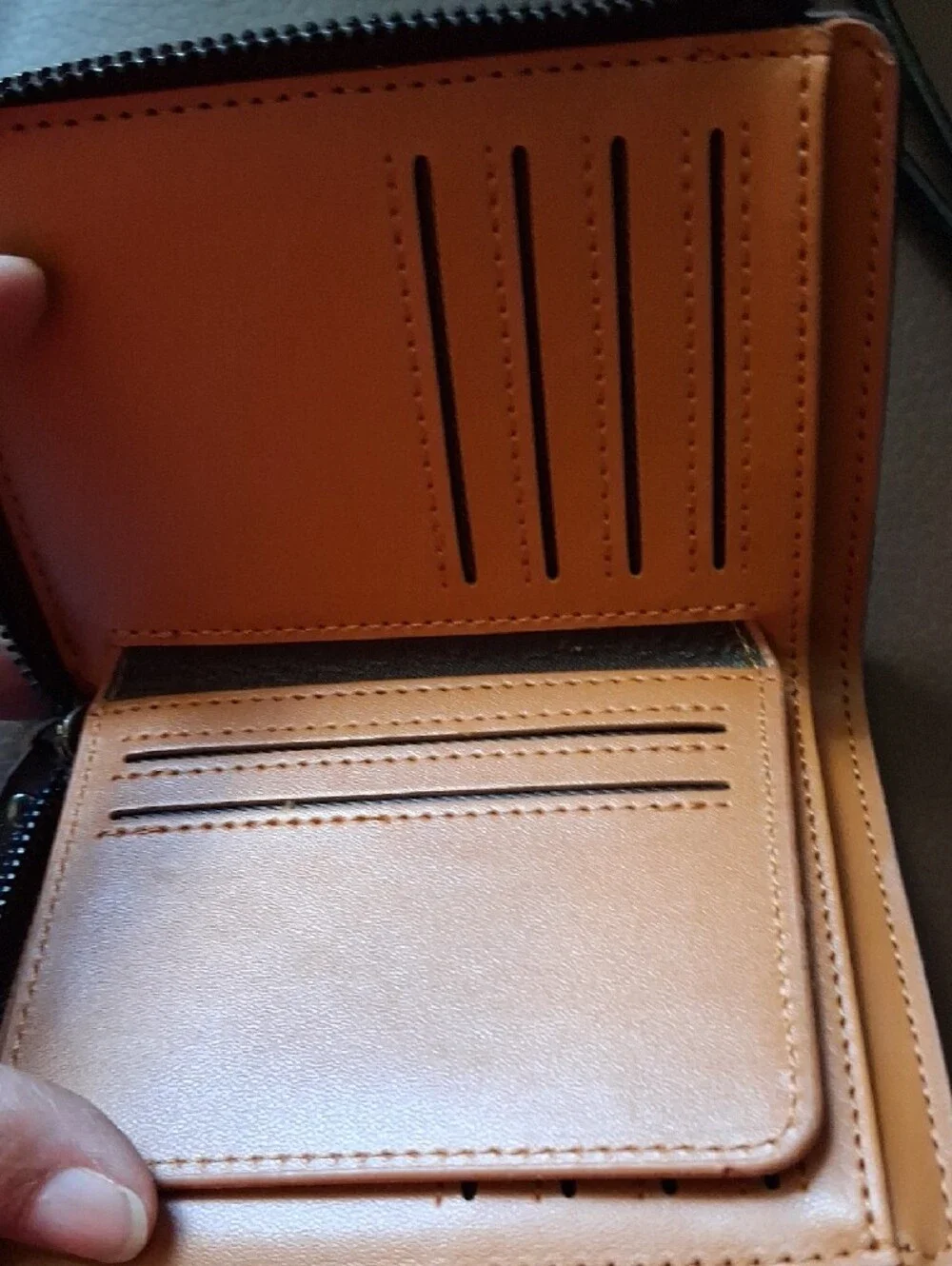 Brown Leather Zip Card Wallet with Wrist Strap